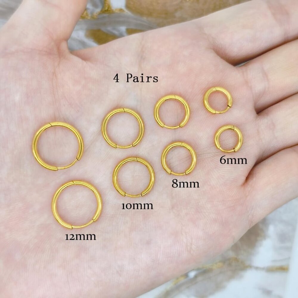 Gold Hoop Earrings Set 14k Gold Plated Small Cartilage Huggie Unisex Jewelry - Picture 5 of 8